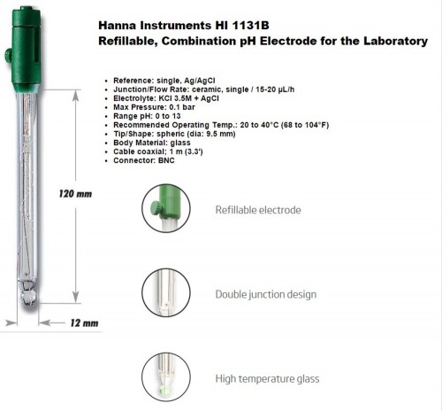 HI1131B -Electrodo de pH combinado, HANNA INSTRUMENTS